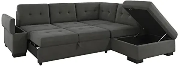 Lexicon Sectional Sofa With Right Chaise, Mid Century Modern Sofa Living Room Sectional Sofa Couch With Pull Out Bed, L Shaped Couch With Storage For Living Room, Bedroom, Office, Apartment, Dark Grey