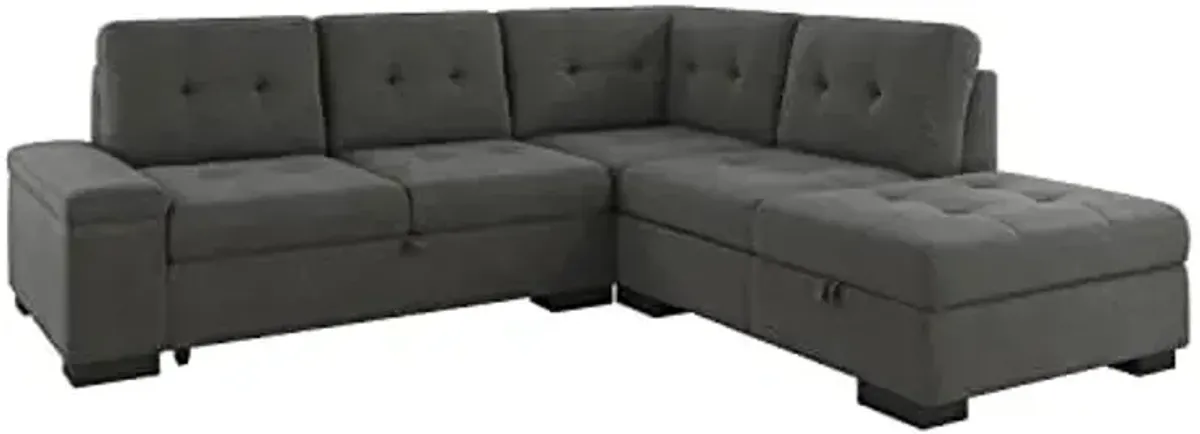 Lexicon Sectional Sofa With Right Chaise, Mid Century Modern Sofa Living Room Sectional Sofa Couch With Pull Out Bed, L Shaped Couch With Storage For Living Room, Bedroom, Office, Apartment, Dark Grey