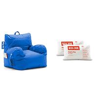 Big Joe Dorm Bean Bag Chair with Drink Holder and Pocket, Sapphire Smartmax, 3ft & Bean Refill 2Pk Polystyrene Beans for Bean Bags or Crafts, 100 Liters per Bag