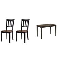 Signature Design by Ashley Owingsville Modern Farmhouse Dining Room Side Chair, Set of 2, Black and Brown & Kimonte Rectangular Dining Room Table, Black