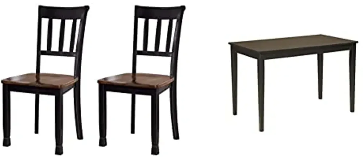 Signature Design by Ashley Owingsville Modern Farmhouse Dining Room Side Chair, Set of 2, Black and Brown & Kimonte Rectangular Dining Room Table, Black