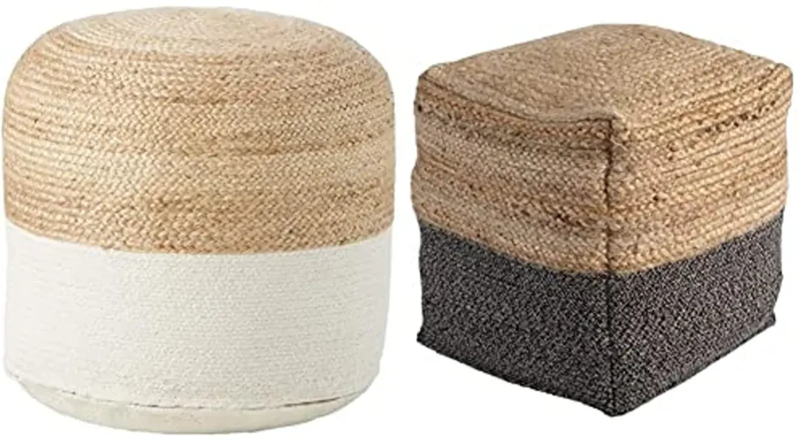 Signature Design by Ashley Sweed Valley Jute, Cotton & Farmhouse Poufs (19 x 19 Inches & 17.5 x 20.25 Inches)