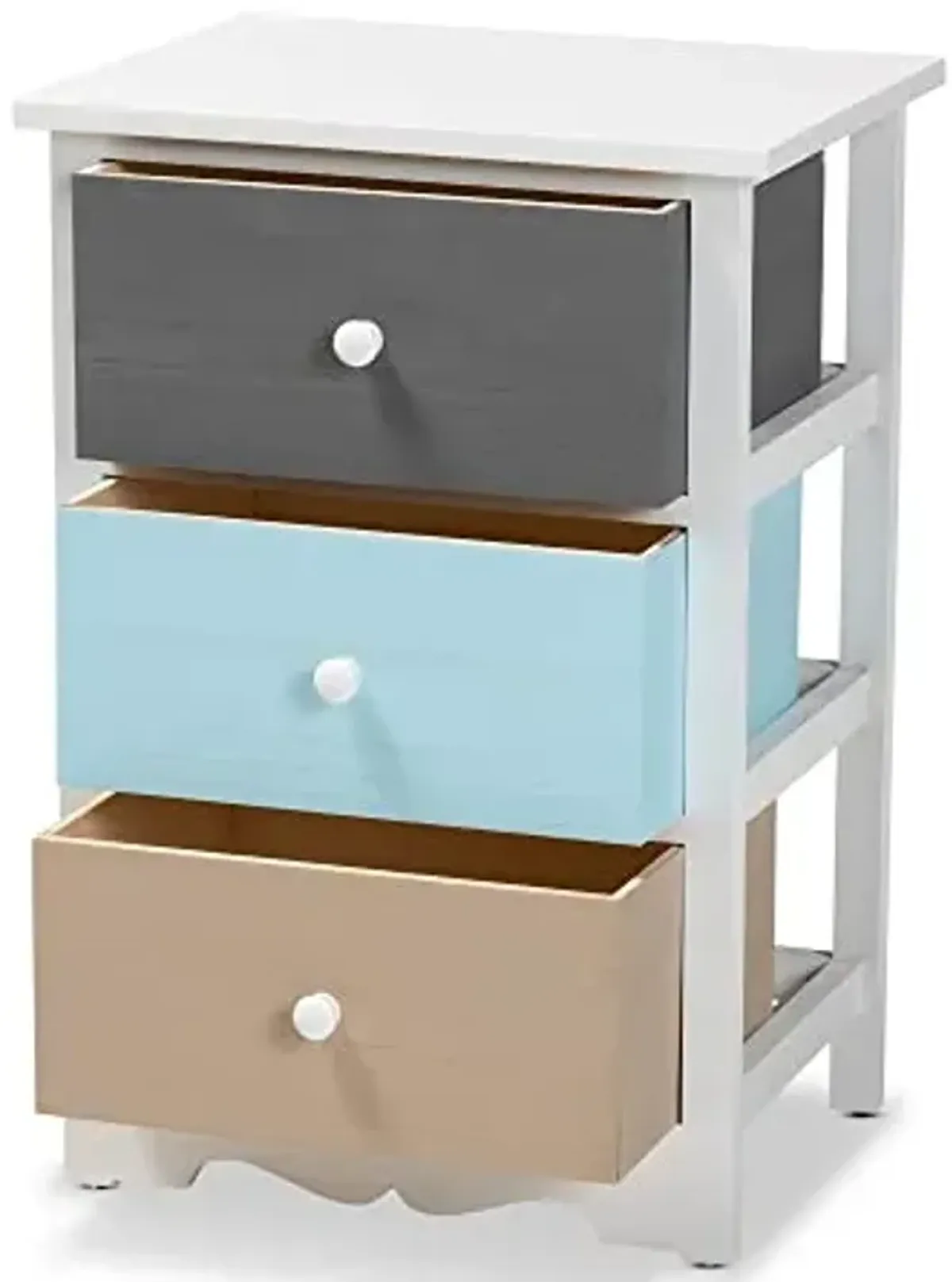 Baxton Studio Kalila Modern and Contemporary White and Multi-Colored Finished Wood 3-Drawer End Table