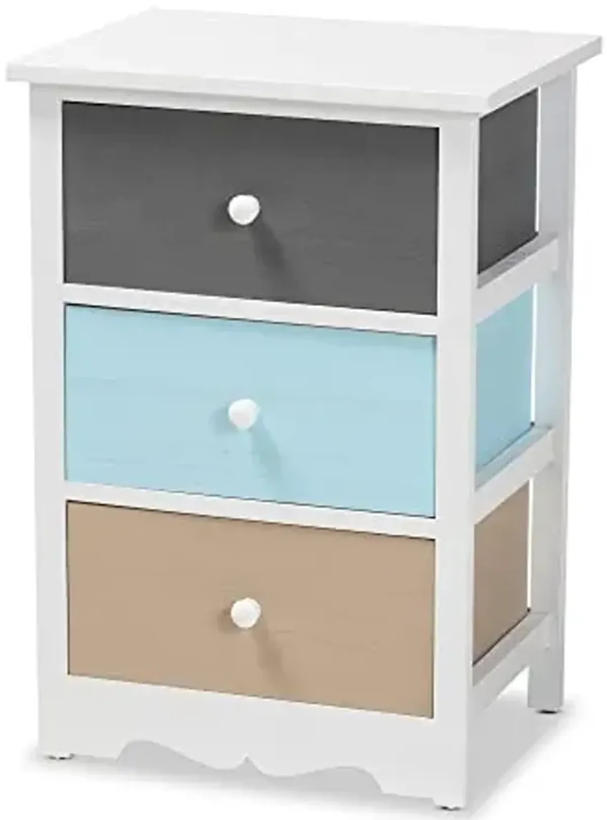Baxton Studio Kalila Modern and Contemporary White and Multi-Colored Finished Wood 3-Drawer End Table