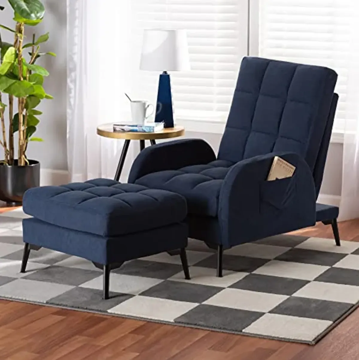 Baxton Studio Belden Living Room Set, Navy Blue/Black