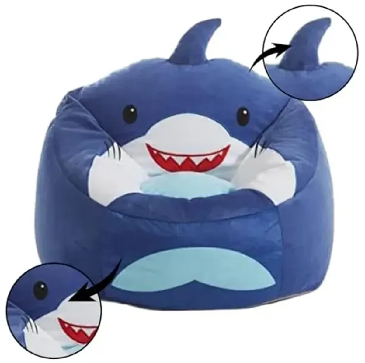 Heritage Kids Shark Round Figural Kids Bean Bag Chair , Blue, Large