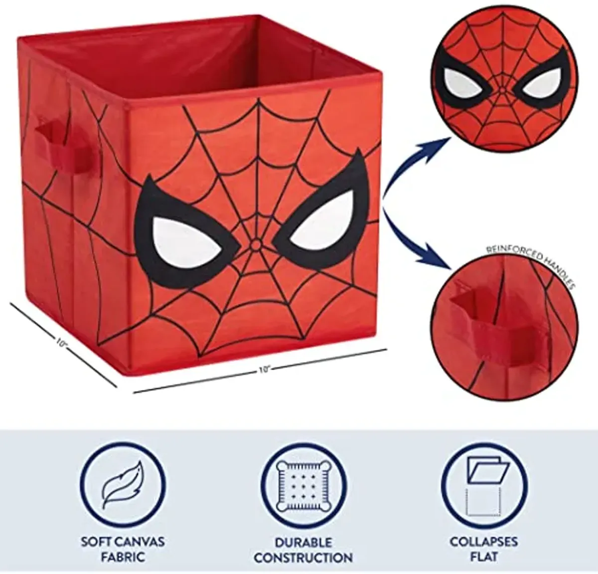 Idea Nuova Marvel Spiderman Collapsible Storage Cubes, Set of 2, 10"x10",Spiderman/Red