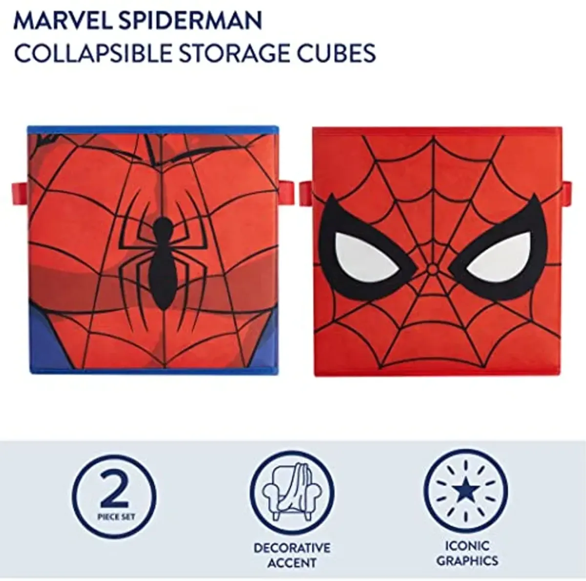 Idea Nuova Marvel Spiderman Collapsible Storage Cubes, Set of 2, 10"x10",Spiderman/Red