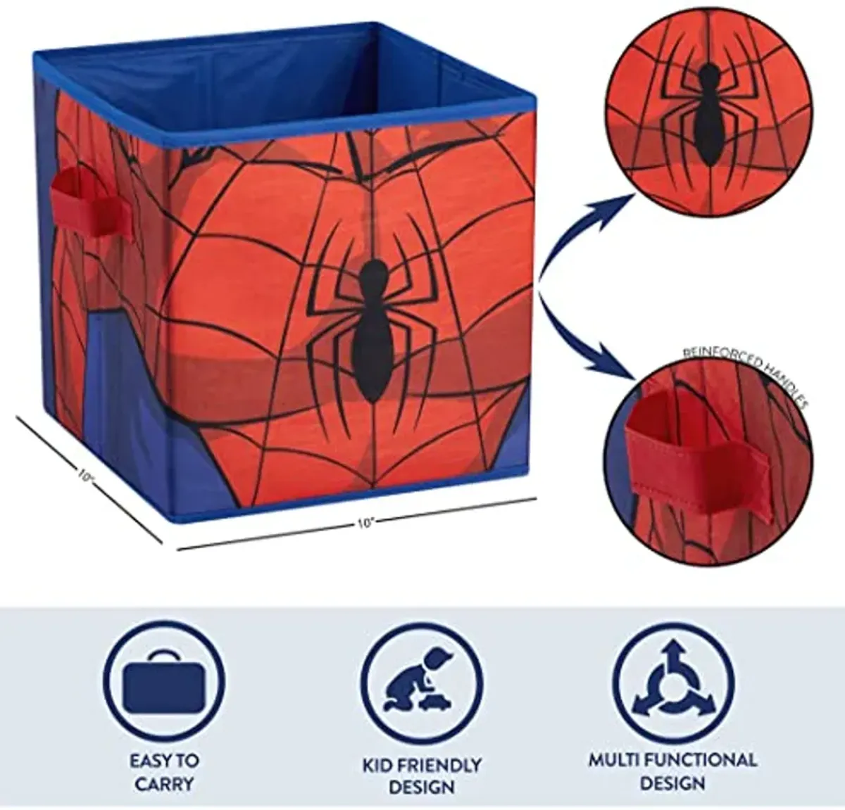 Idea Nuova Marvel Spiderman Collapsible Storage Cubes, Set of 2, 10"x10",Spiderman/Red