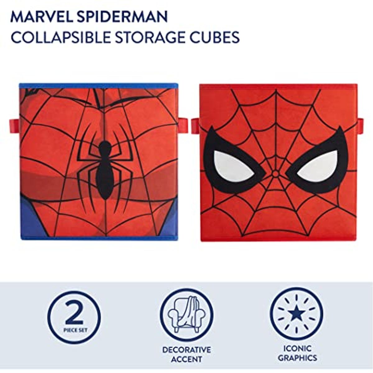 Idea Nuova Marvel Spiderman Collapsible Storage Cubes, Set of 2, 10"x10",Spiderman/Red