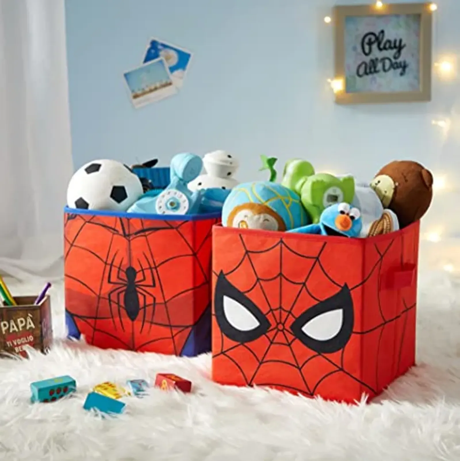 Idea Nuova Marvel Spiderman Collapsible Storage Cubes, Set of 2, 10"x10",Spiderman/Red