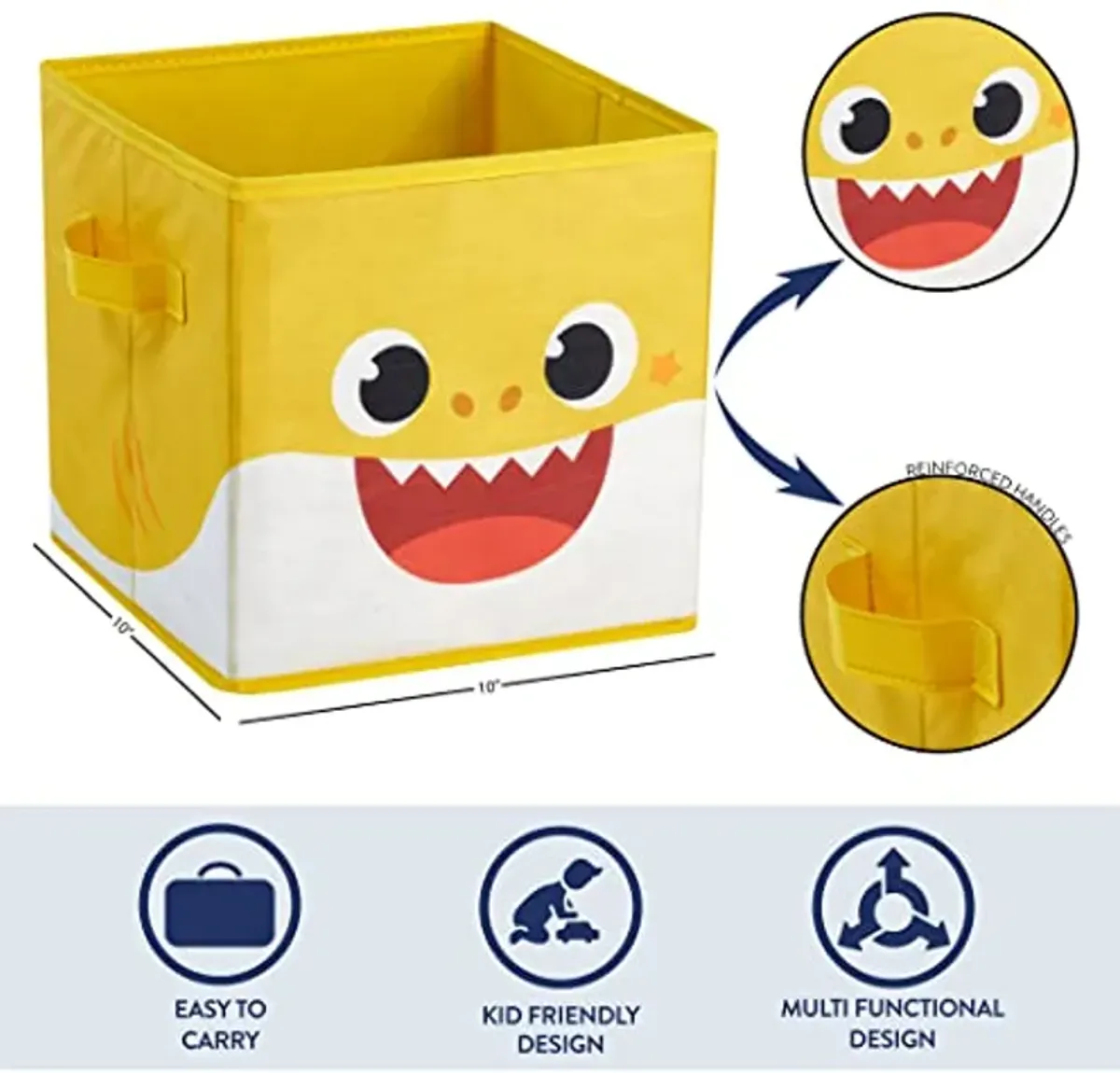 Idea Nuova Baby Shark Collapsible Storage Cubes, Set of 2, 10"x10",Baby Shark Blue/Yellow