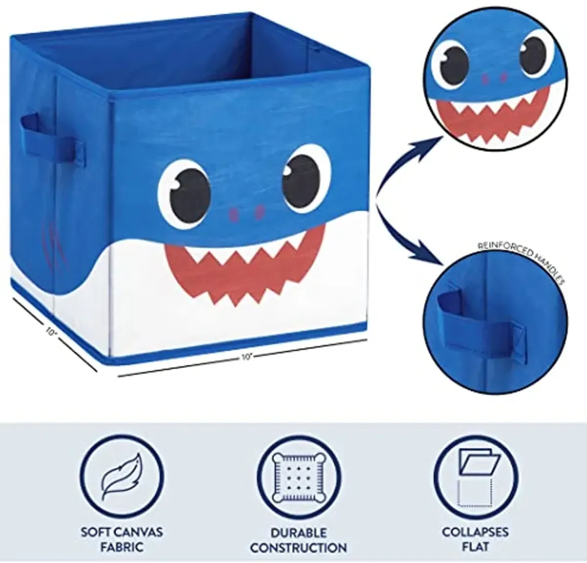 Idea Nuova Baby Shark Collapsible Storage Cubes, Set of 2, 10"x10",Baby Shark Blue/Yellow