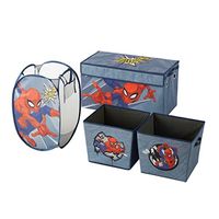 Marvel Spiderman 4 Piece Storage Solution Set with Pop Up Hamper, Collapsible Storage Trunk and 2 Nestable Storage Bins