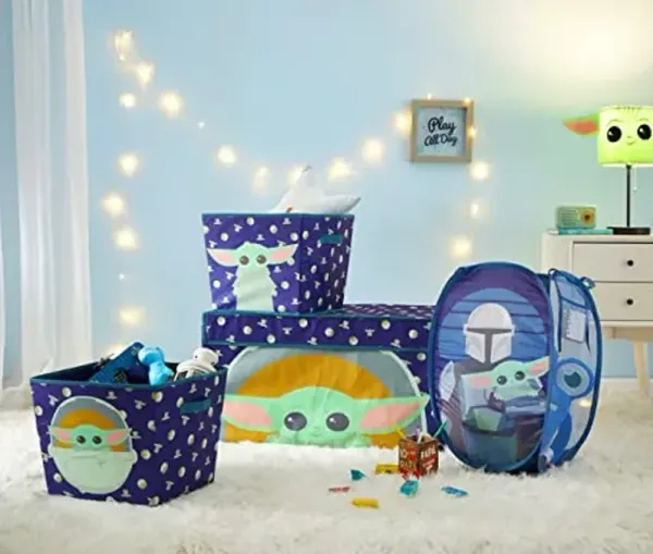 Idea Nuova Star Wars The Mandalorian Grogu aka The Child 4 Piece Storage Solution Set with Pop Up Hamper, Collapsible Storage Trunk and 2 Nestable Storage Bins