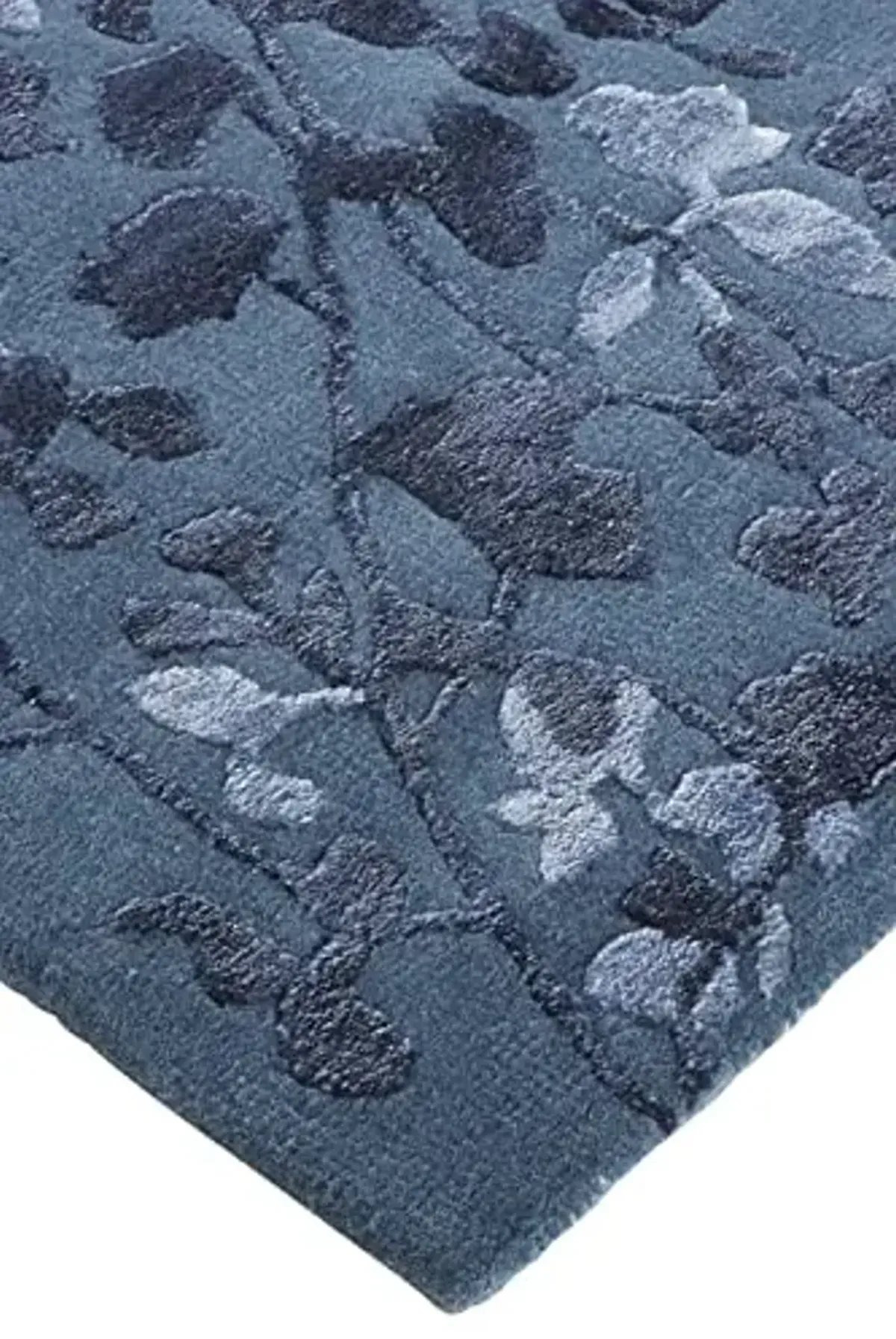 Feizy Rugs - Bella High/Low Floral Wool Rug, Vallarta Blue/Ice Blue, 8ft x 10ft Area Rug