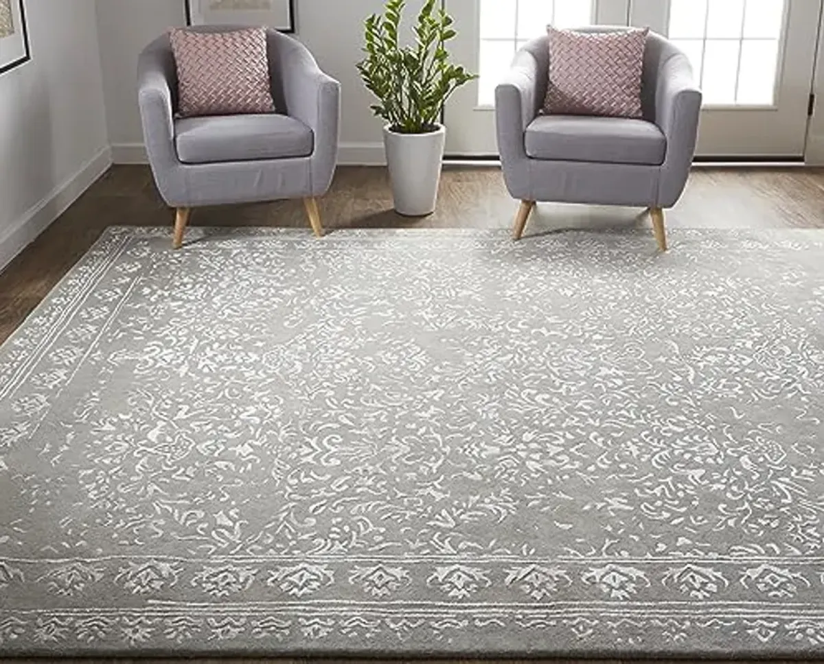 Feizy Bella High/Low Floral Wool Rug, Warm Silver Gray, 8ft x 10ft Area Rug