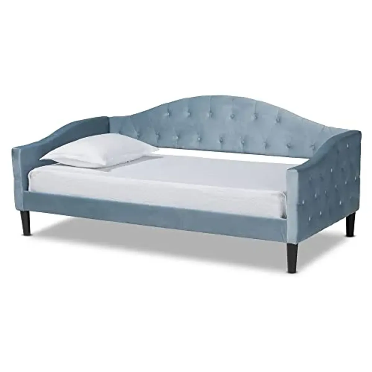 Baxton Studio Benjamin Modern and Contemporary Light Blue Velvet Fabric Upholstered and Dark Brown Finished Wood Full Size Daybed