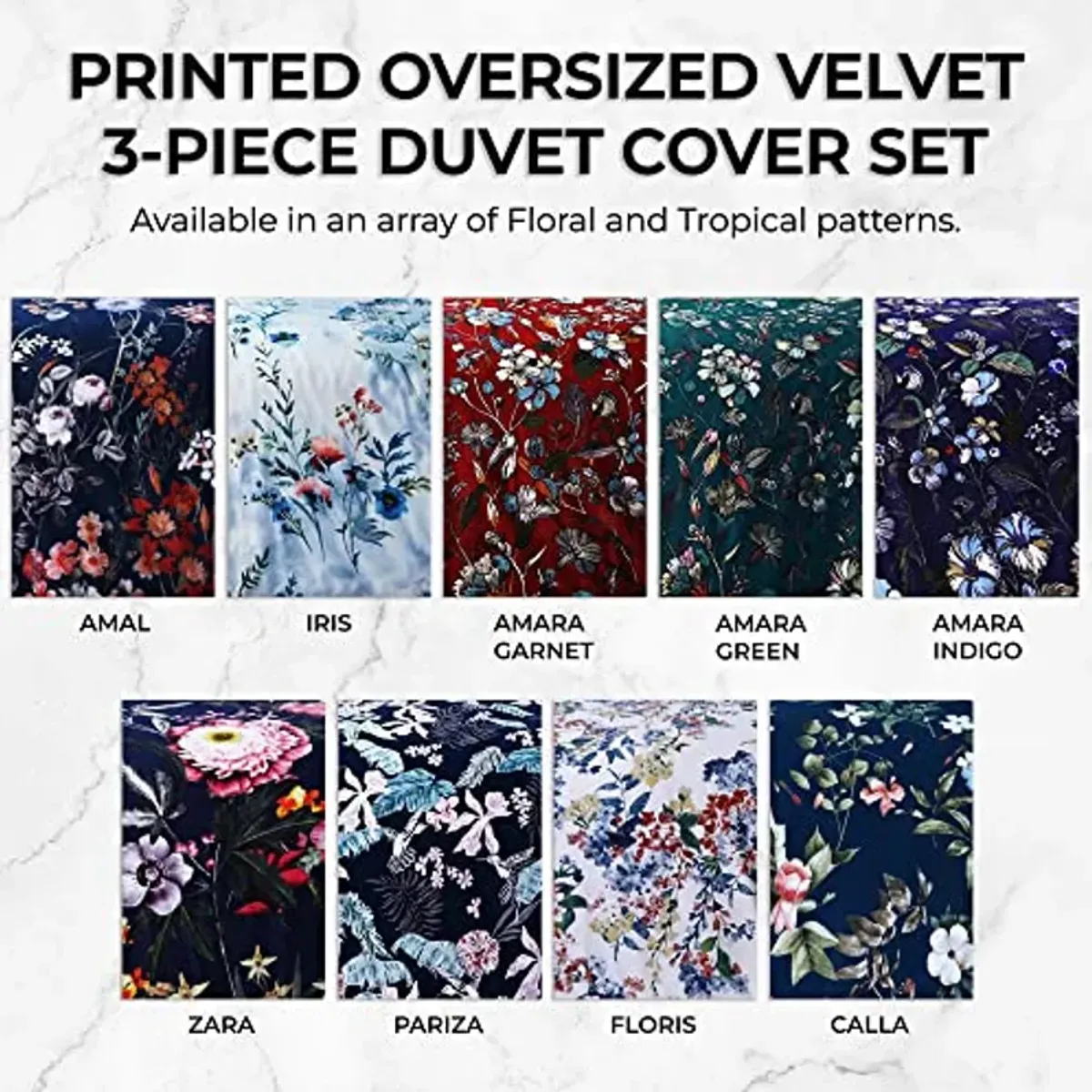 Tribeca Living Velvet Floral Printed King Duvet Cover Set, Soft Touch, Oversized, Luxury Three Piece Set Includes One Duvet Cover and Sham Pillowcases, Floris Multicolor (FLORISDUVETKI)