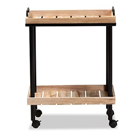 Baxton Studio Olinda Modern and Contemporary Oak Brown Finished Wood and Black Metal Kitchen Cart