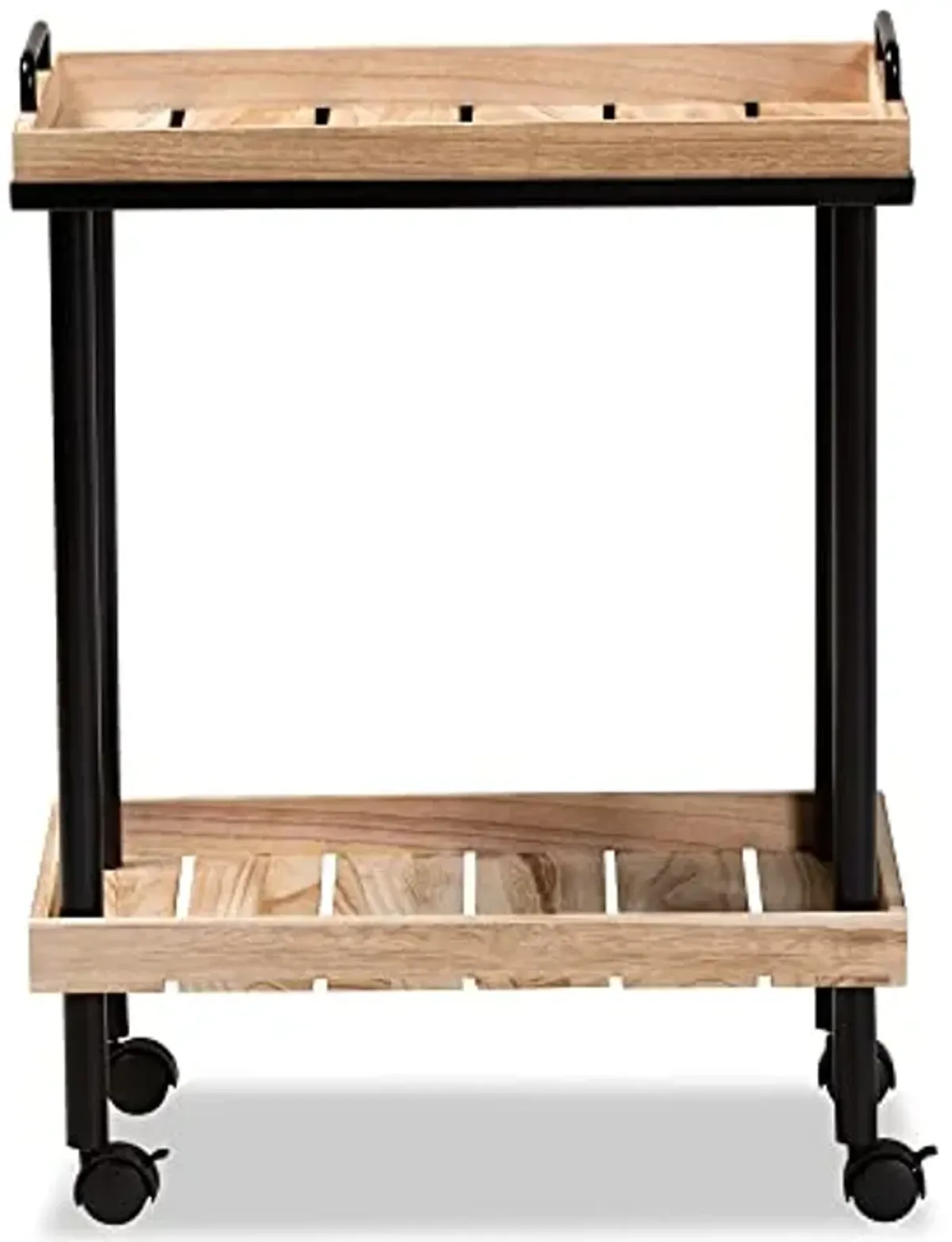 Baxton Studio Olinda Modern and Contemporary Oak Brown Finished Wood and Black Metal Kitchen Cart