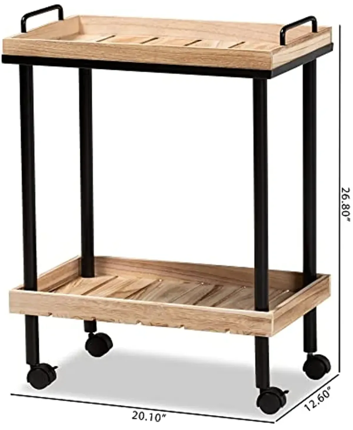 Baxton Studio Olinda Modern and Contemporary Oak Brown Finished Wood and Black Metal Kitchen Cart