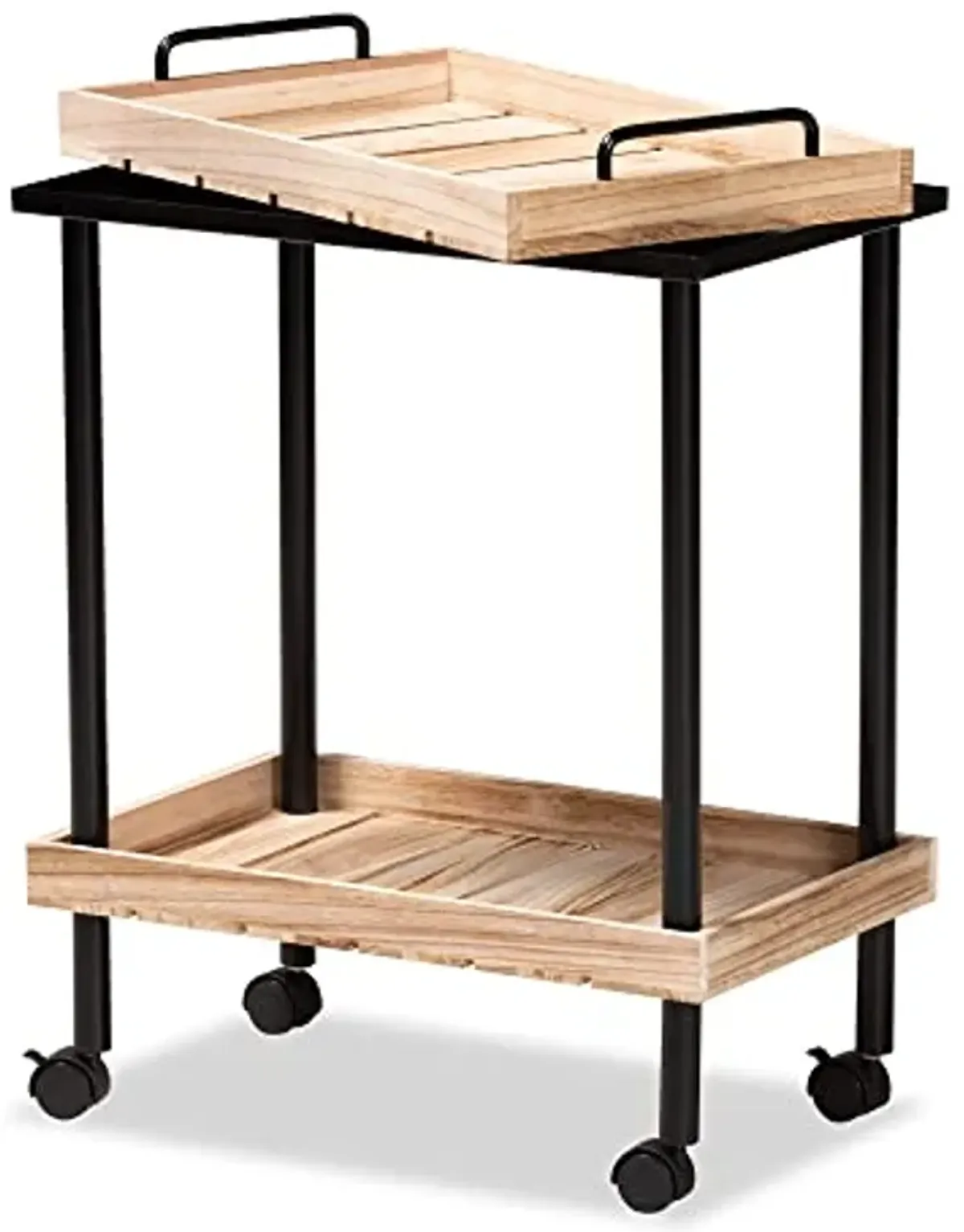 Baxton Studio Olinda Modern and Contemporary Oak Brown Finished Wood and Black Metal Kitchen Cart