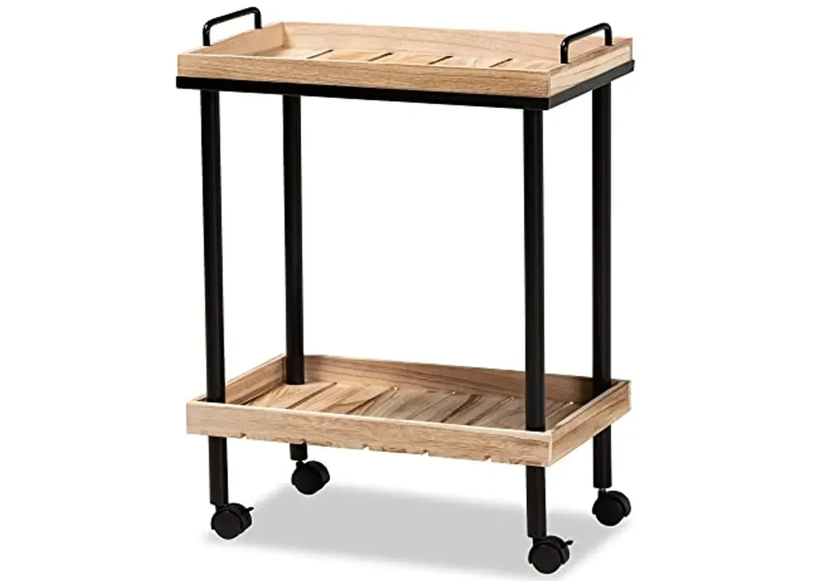 Baxton Studio Olinda Modern and Contemporary Oak Brown Finished Wood and Black Metal Kitchen Cart