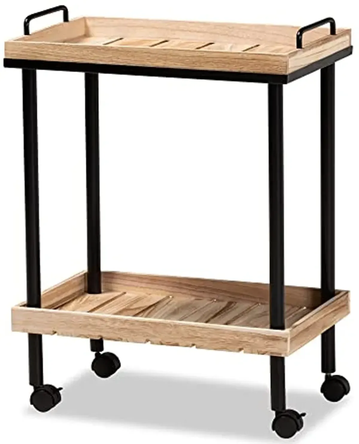 Baxton Studio Olinda Modern and Contemporary Oak Brown Finished Wood and Black Metal Kitchen Cart