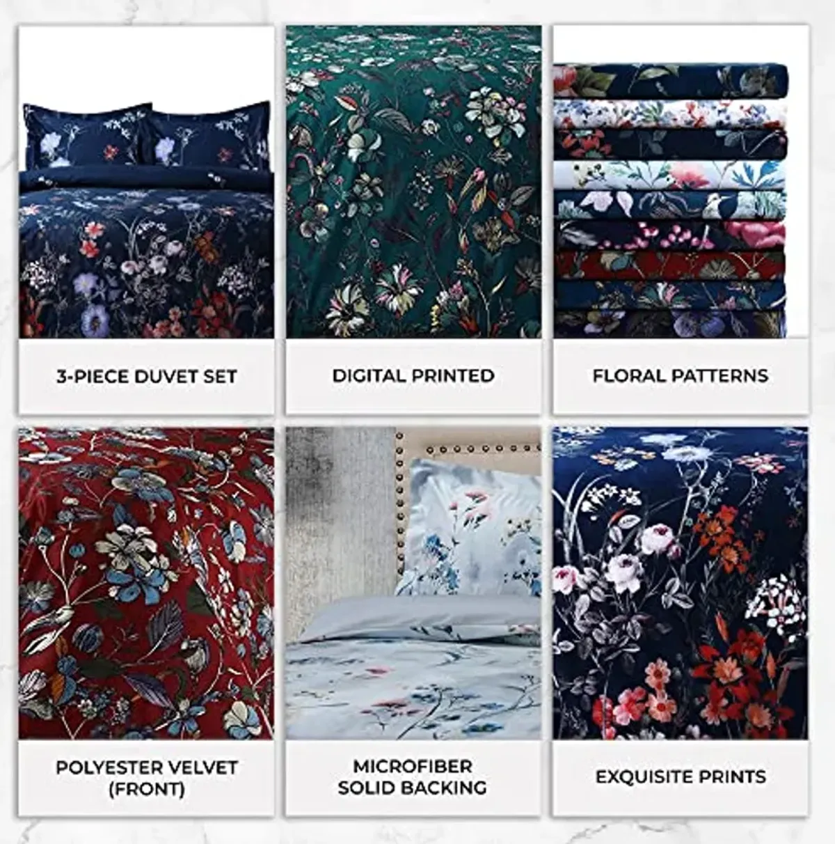 Tribeca Living Velvet Floral Printed King Duvet Cover Set, Soft Touch, Oversized, Luxury Three Piece Set Includes One Duvet Cover and Sham Pillowcases, Calla Multicolor