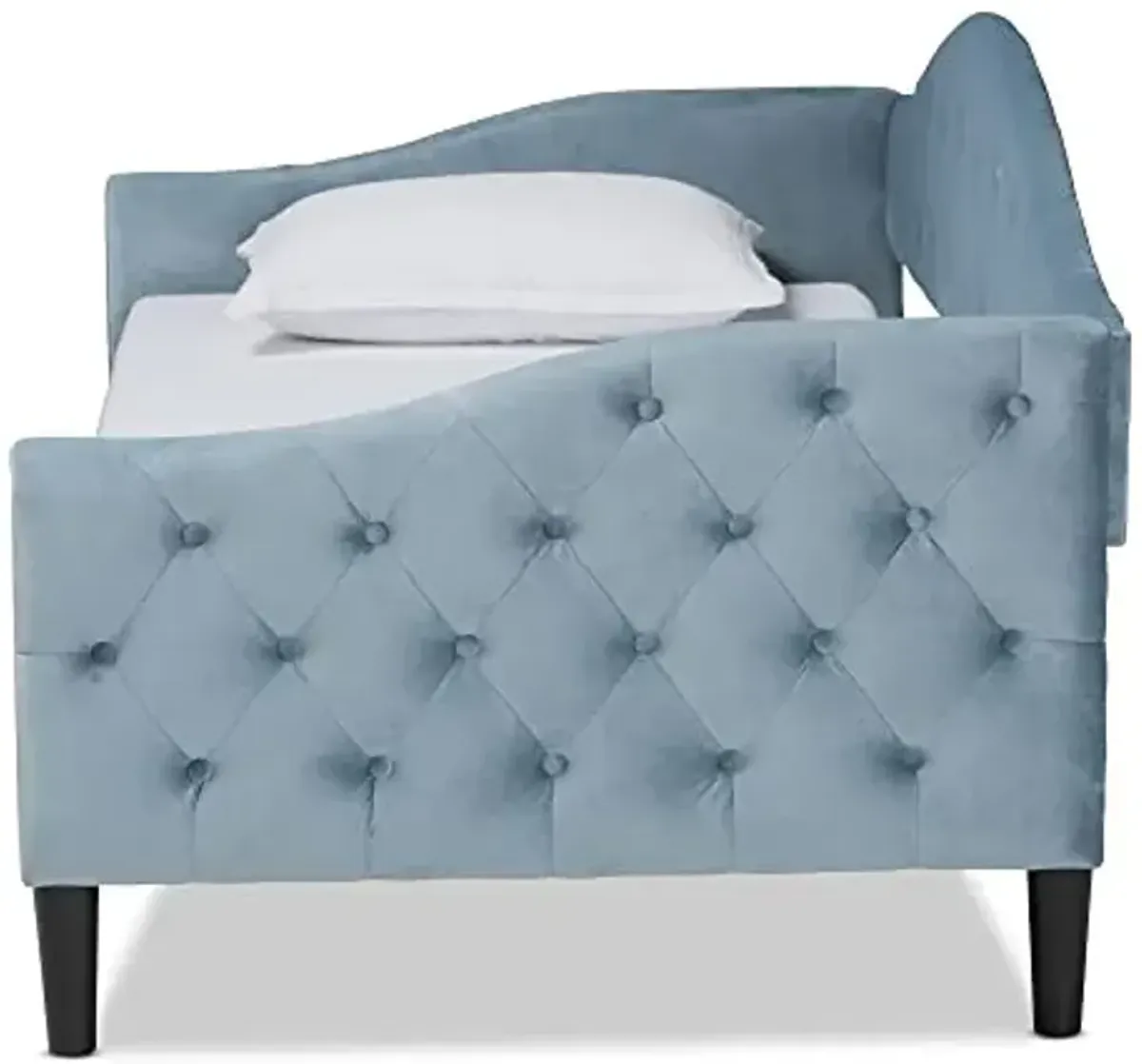 Baxton Studio Benjamin Modern and Contemporary Light Blue Velvet Fabric Upholstered and Dark Brown Finished Wood Twin Size Daybed