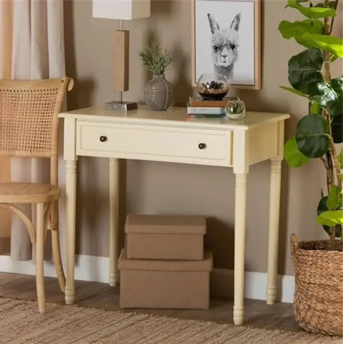 Baxton Studio Mahler Classic and Traditional White Finished Wood 1-Drawer Console Table