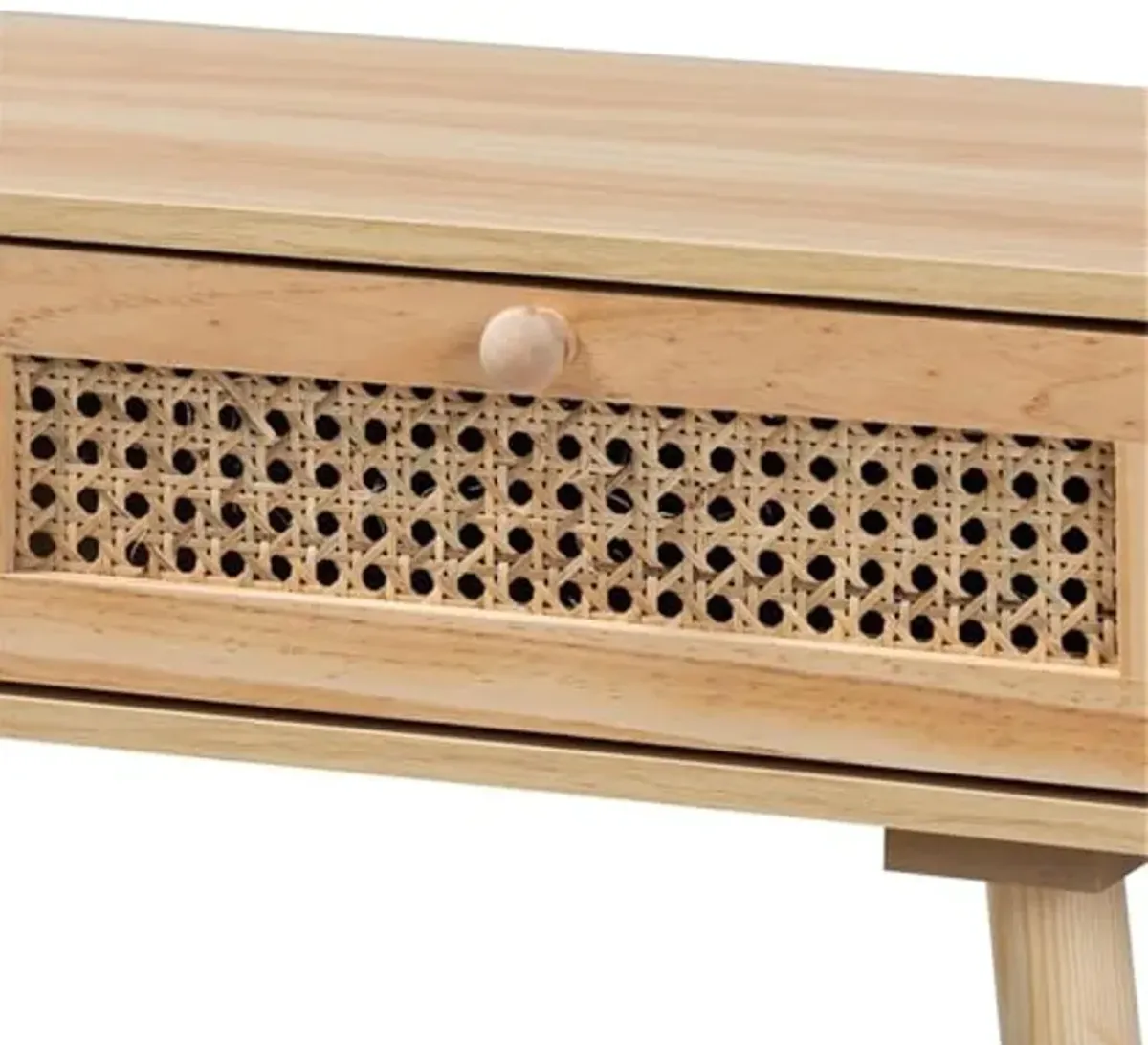 Baxton Studio Maclean Mid-Century Modern Rattan and Natural Brown Finished Wood 2-Drawer Console Table