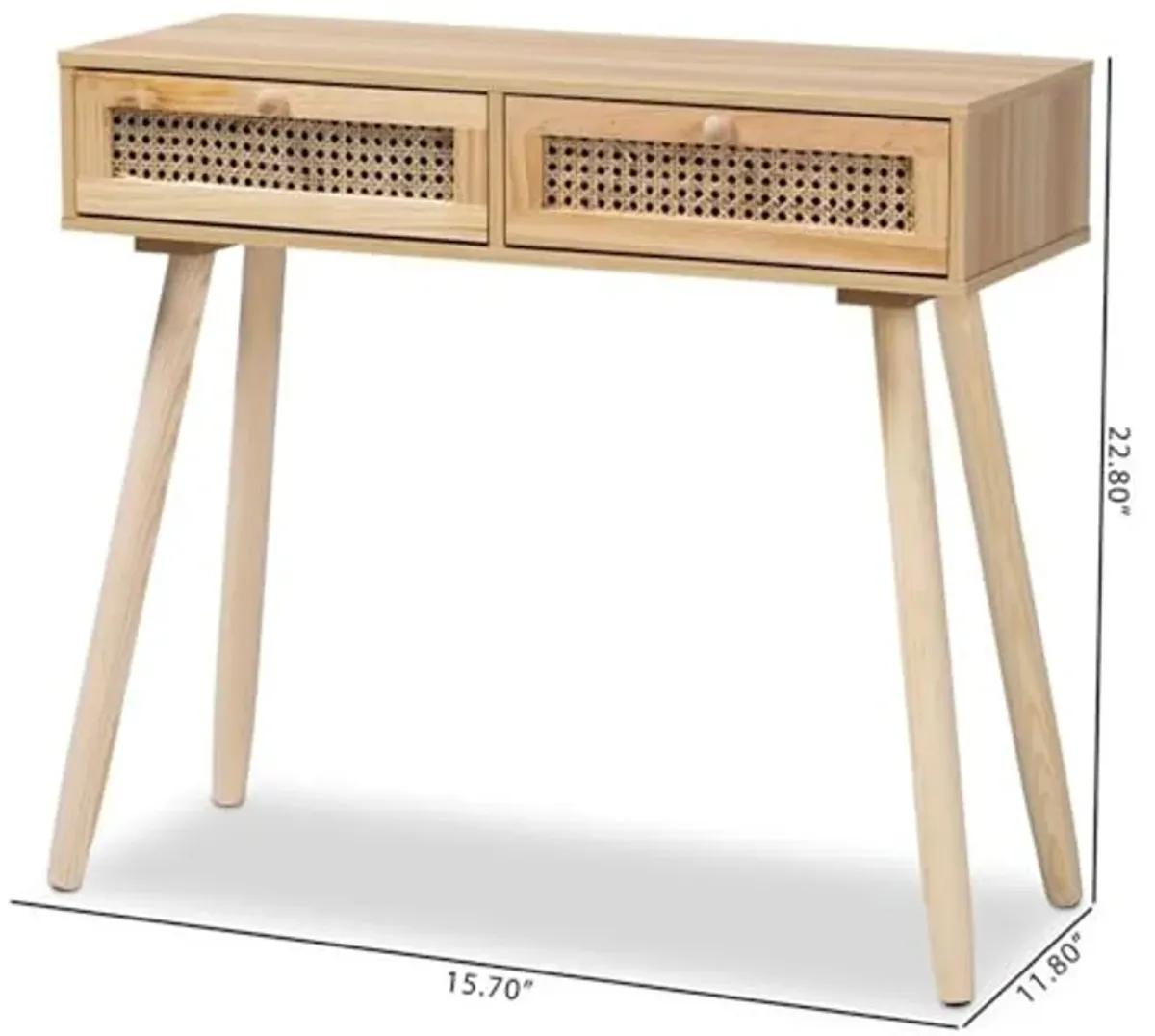 Baxton Studio Maclean Mid-Century Modern Rattan and Natural Brown Finished Wood 2-Drawer Console Table