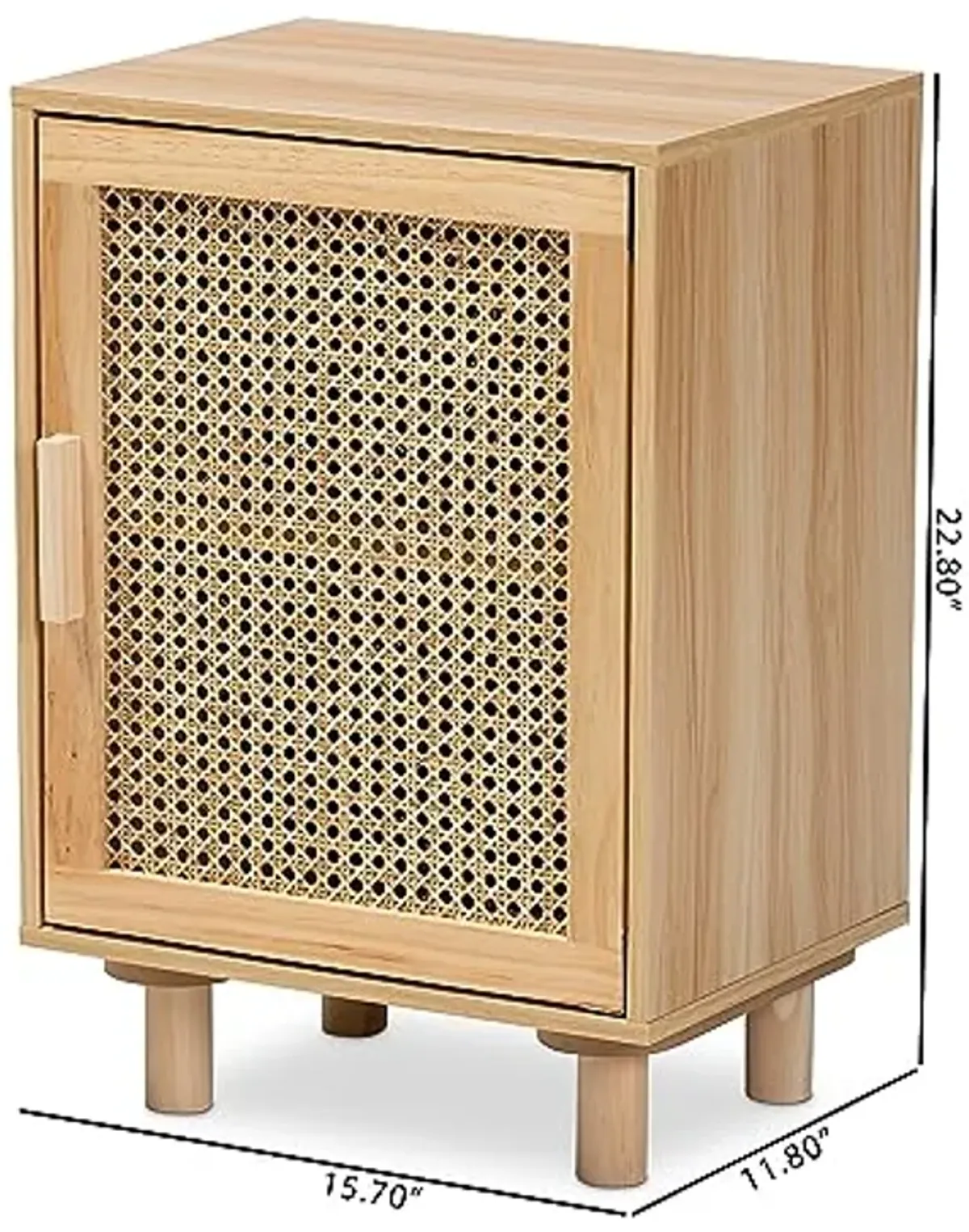 Baxton Studio Maclean Mid-Century Modern Rattan and Natural Brown Finished Wood 1-Door Nightstand