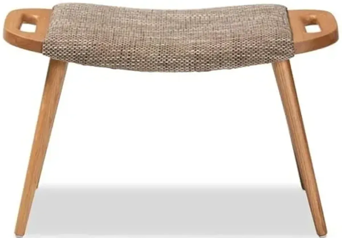 Baxton Studio Banner Mid-Century Modern Light Brown Fabric Upholstered and Oak Brown Finished Wood Accent Bench