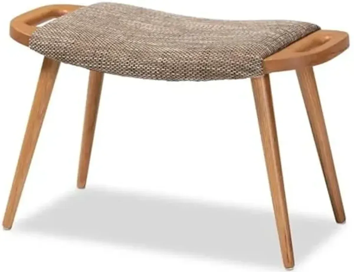 Baxton Studio Banner Mid-Century Modern Light Brown Fabric Upholstered and Oak Brown Finished Wood Accent Bench