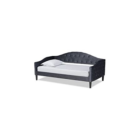 Baxton Studio Benjamin Modern and Contemporary Grey Velvet Fabric Upholstered and Dark Brown Finished Wood Full Size Daybed