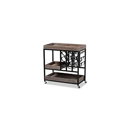 Baxton Studio Laine Modern Industrial Charcoal Finished Wood and Black Metal Wine Cart