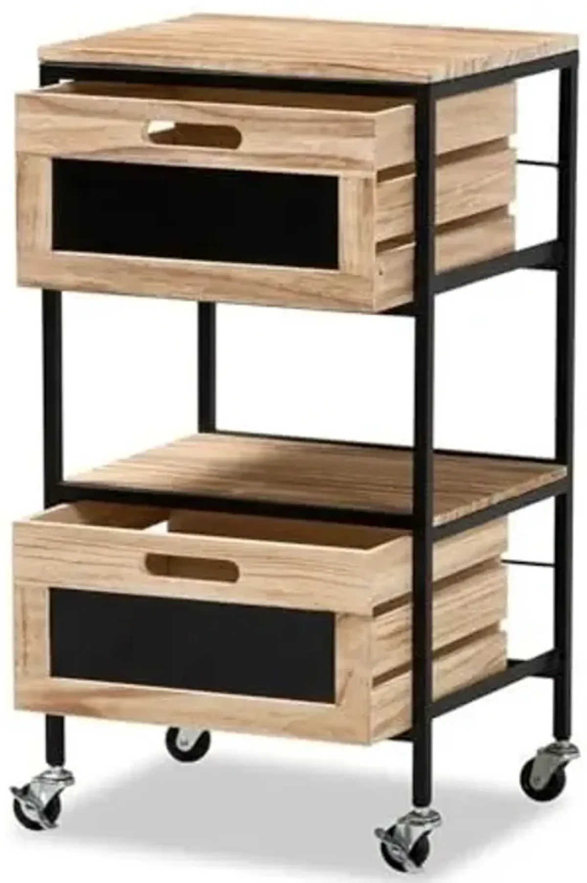 Baxton Studio Olinda Modern Industrial Oak Brown Finished Wood and Black Metal 2-Drawer End Table