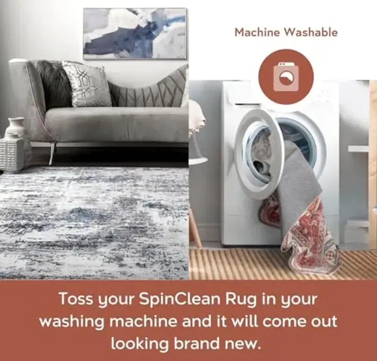 NuLoom 2' x 3' Machine Washable Stain-Resistant Area Rug with Non Slip Backing, Low Profile for Living Room, Bedroom, and Dining Room, Dali Grey