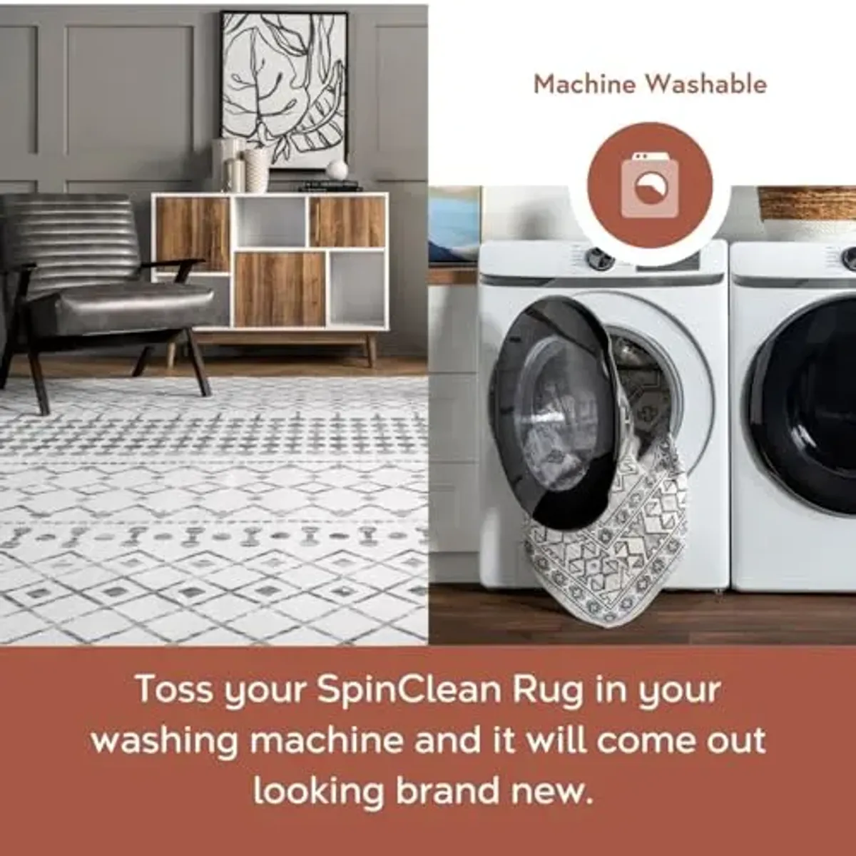 nuLOOM 2'6" x 12' Machine Washable Stain-Resistant Area Rug with Non Slip Backing, Low Profile for Living Room, Bedroom, and Dining Room, Blythe Grey