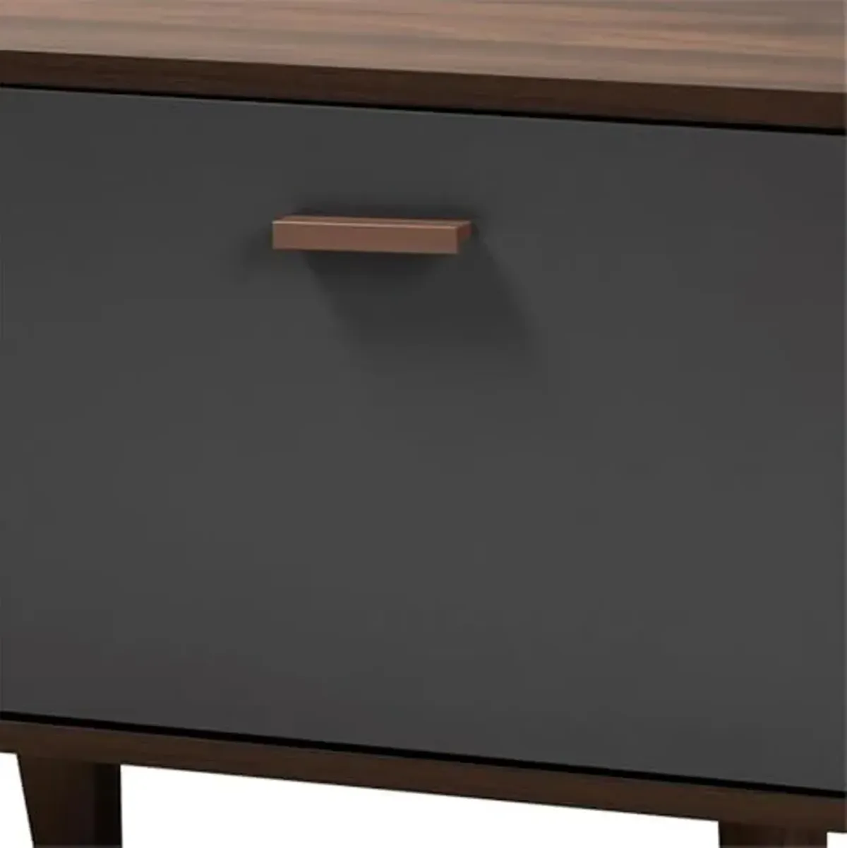 Baxton Studio Moina Mid-Century Modern Two-Tone Walnut Brown and Grey Finished Wood TV Stand