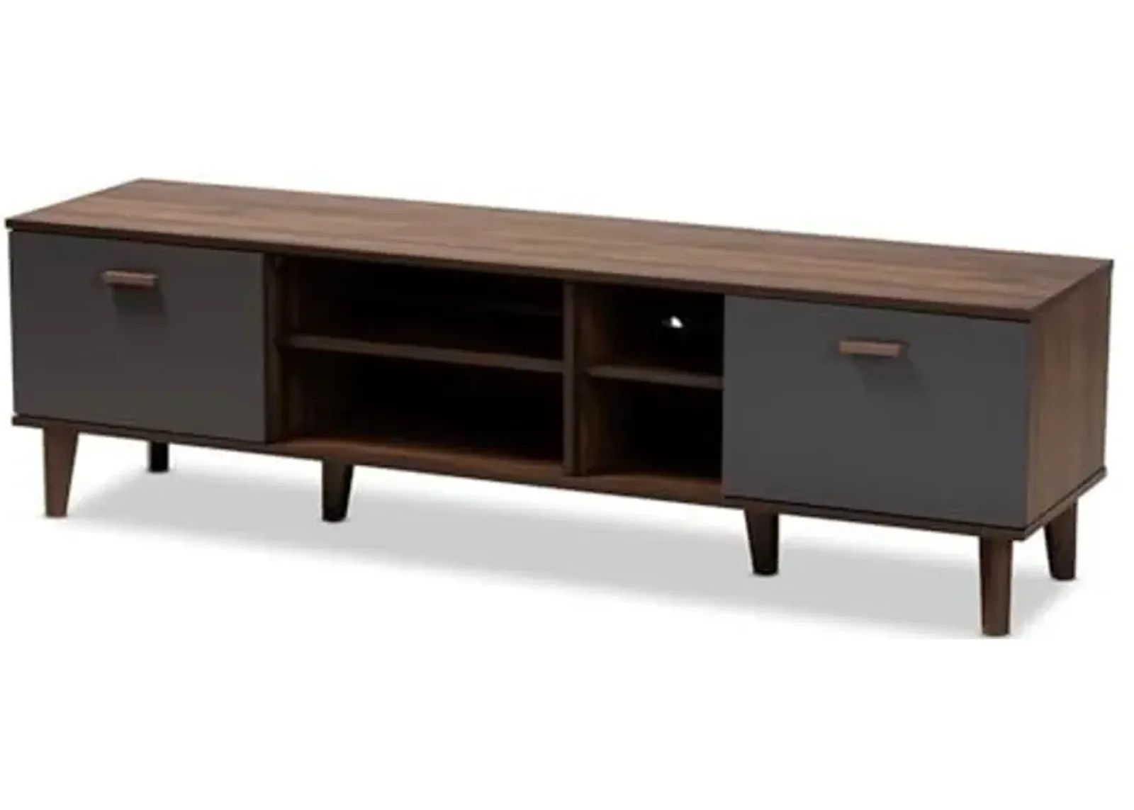 Baxton Studio Moina Mid-Century Modern Two-Tone Walnut Brown and Grey Finished Wood TV Stand