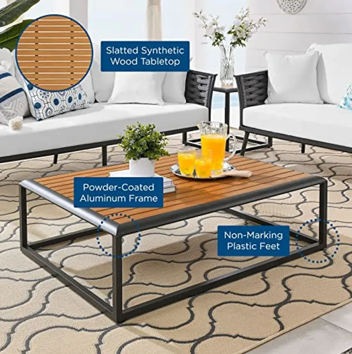 Modway EEI-3021-GRY-NAT Outdoor Patio Coffee Table, Gray Natural