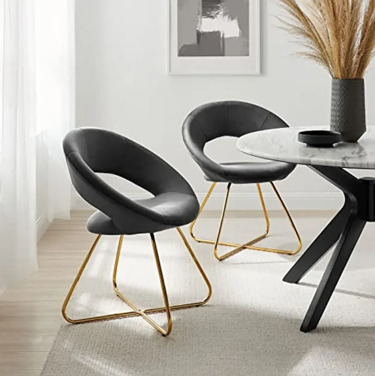 Moday Nouvelle Performance Velvet Dining Chairs in Gold Charcoal - Set of 2