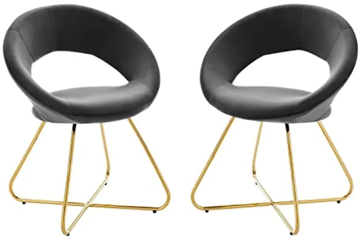 Moday Nouvelle Performance Velvet Dining Chairs in Gold Charcoal - Set of 2