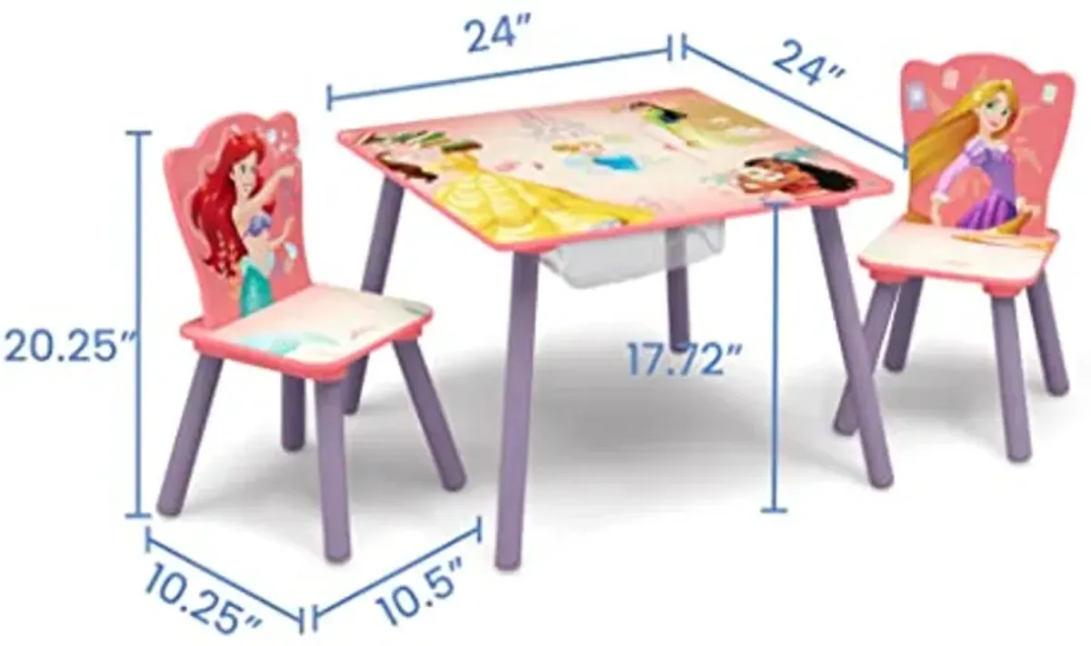 Delta Children Kids Table and Chair Set with Storage (2 Chairs Included) - Ideal for Arts & Crafts, Snack Time, Homeschooling, Homework & More, Disney Princess