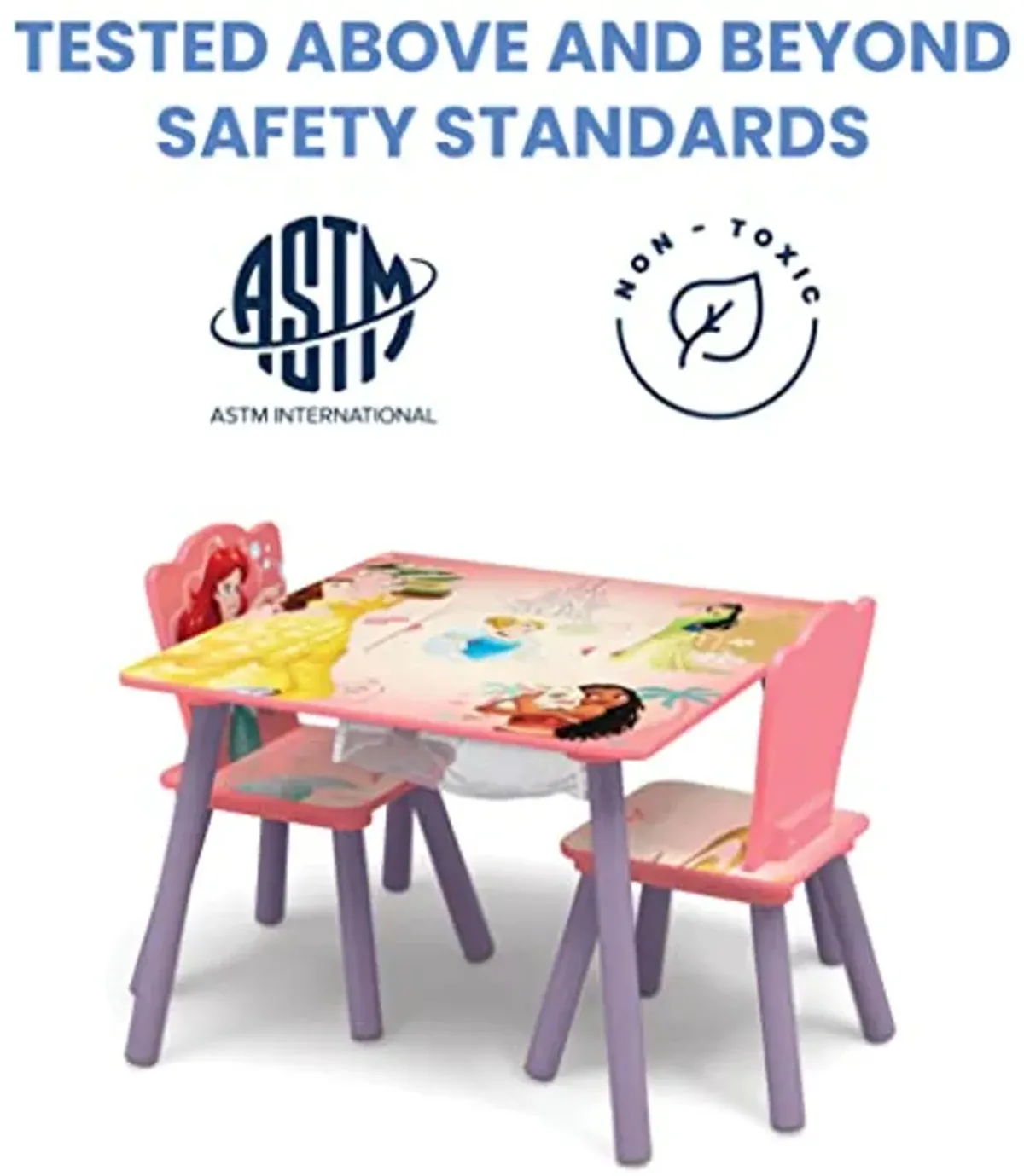 Delta Children Kids Table and Chair Set with Storage (2 Chairs Included) - Ideal for Arts & Crafts, Snack Time, Homeschooling, Homework & More, Disney Princess