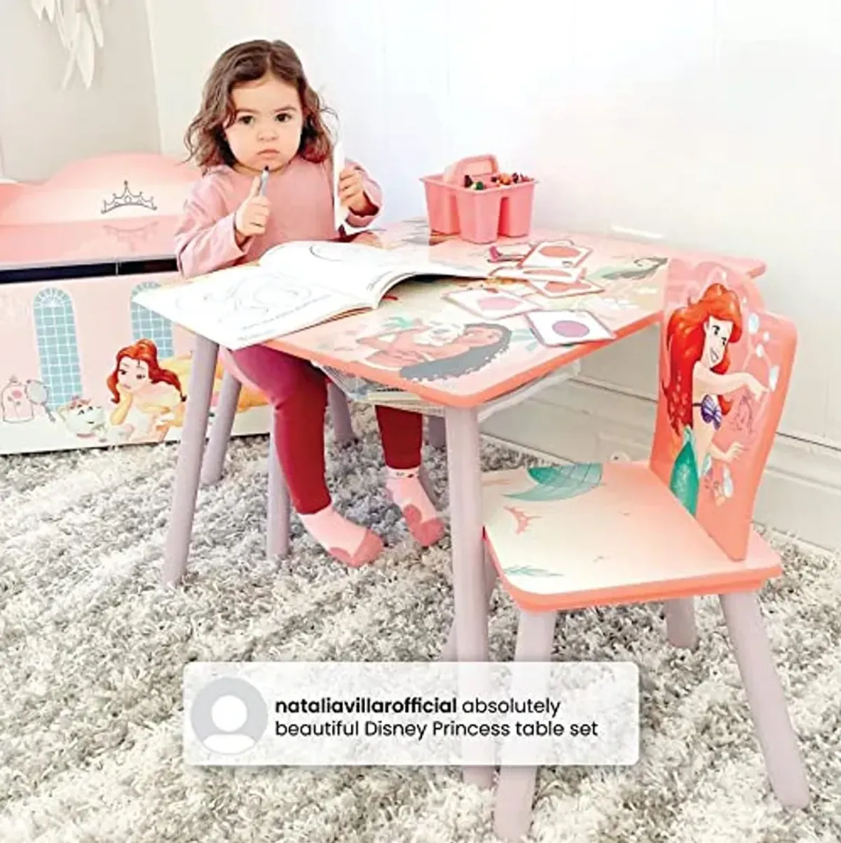 Delta Children Kids Table and Chair Set with Storage (2 Chairs Included) - Ideal for Arts & Crafts, Snack Time, Homeschooling, Homework & More, Disney Princess